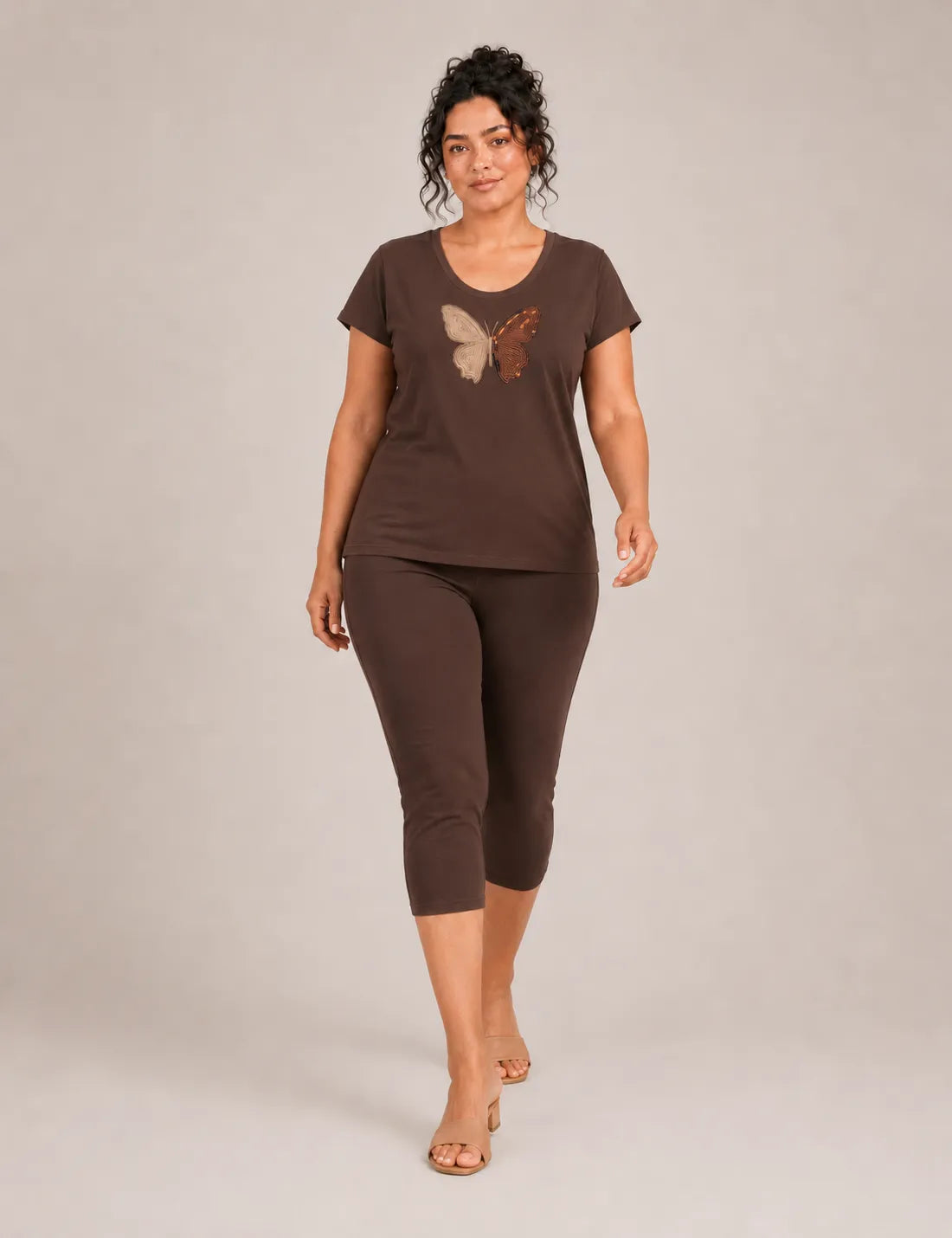 Camiseta Mariposa Lentejuelas Chocolate