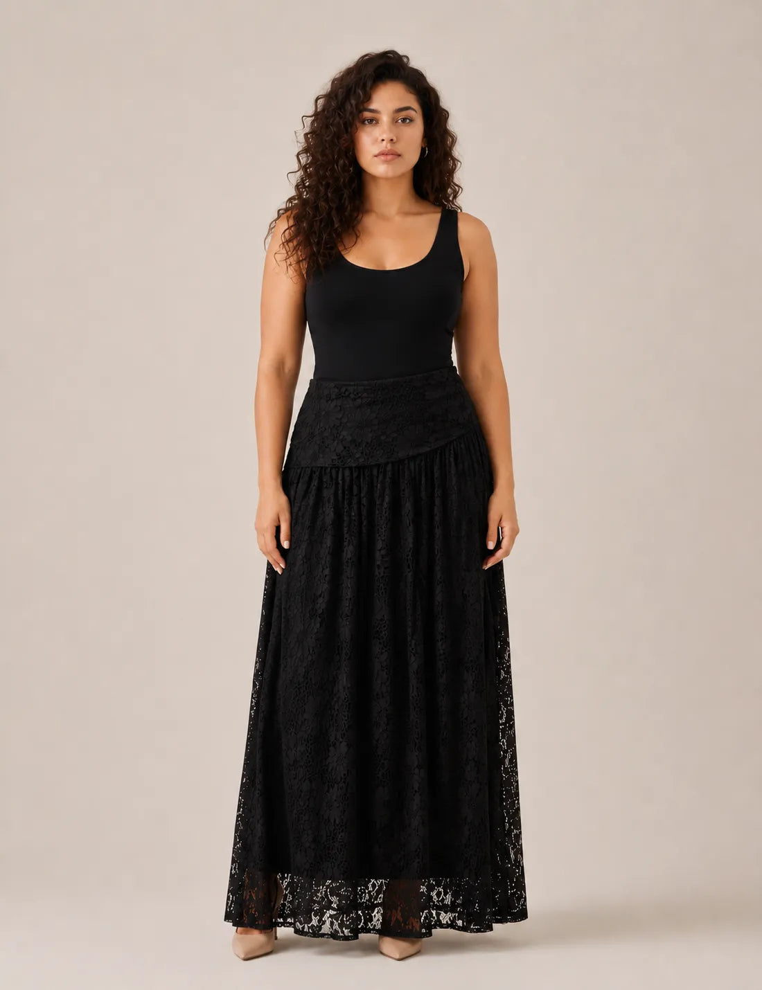 Falda Maxi Encaje Negra