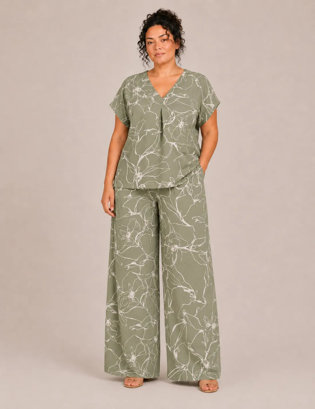 Pantalón Fluido Estampada Verde