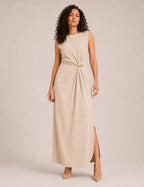 Vestido Maxi Broche Beige