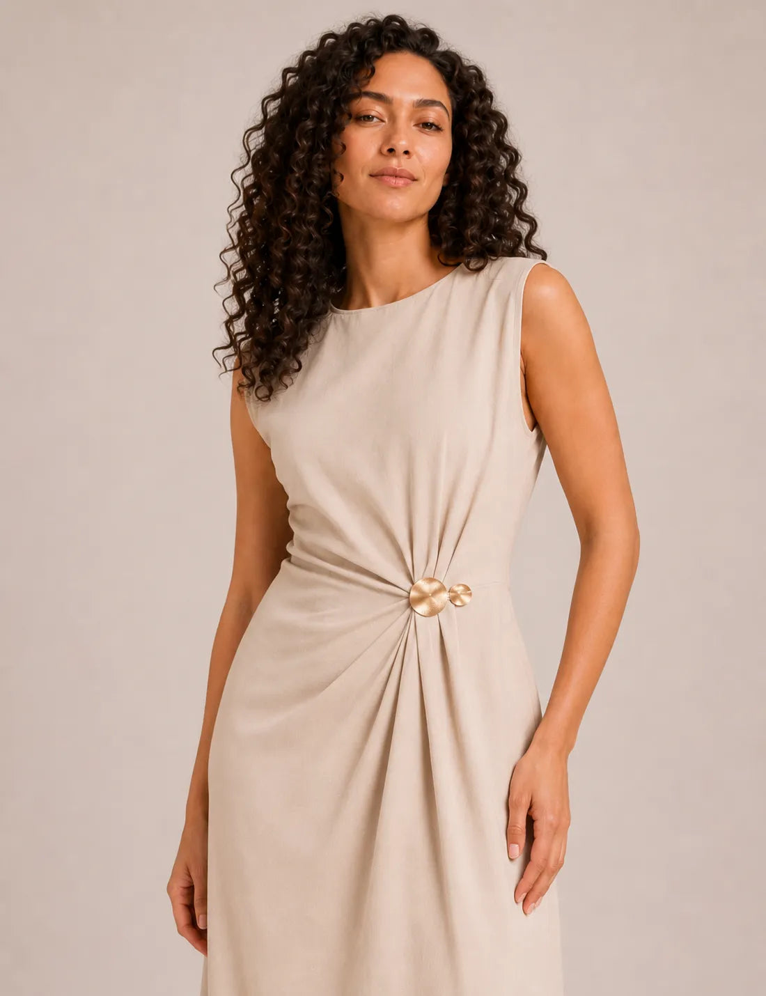 Vestido Maxi Broche Beige