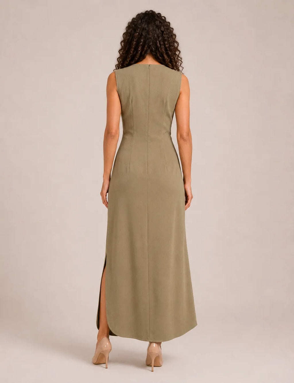 Vestido Maxi Broche Kaki