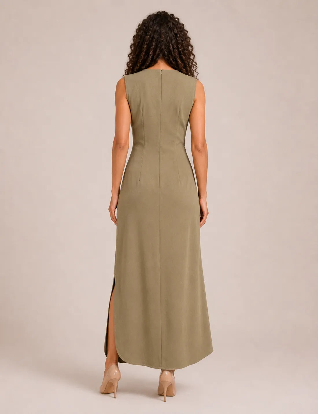 Vestido Maxi Broche Kaki