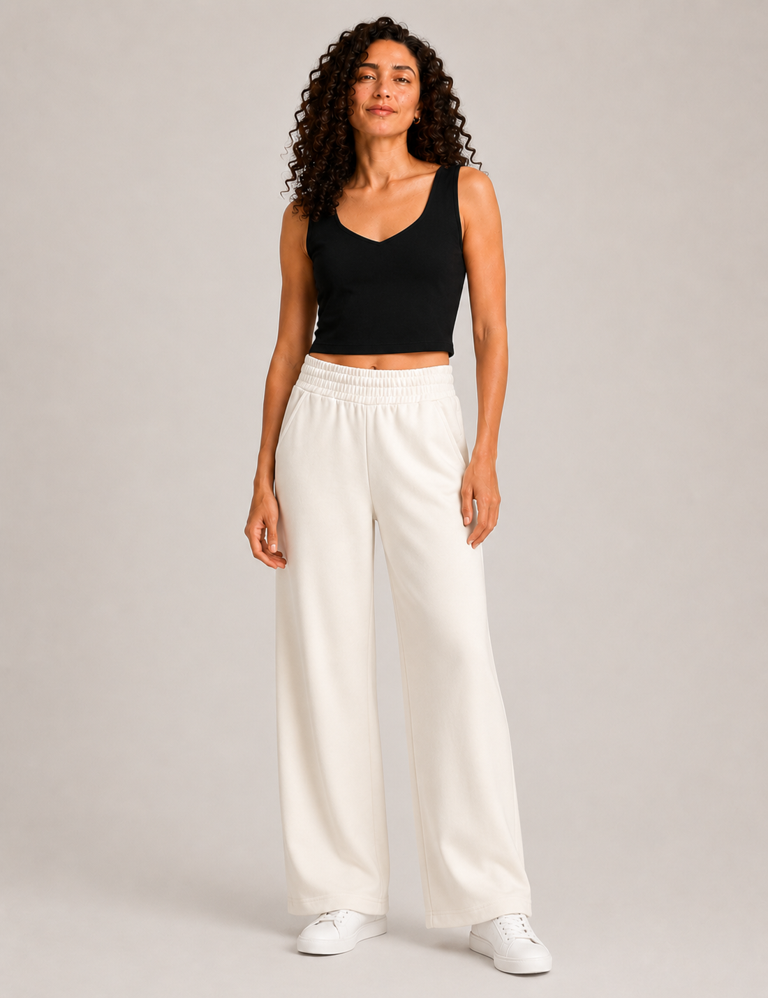 Pantalón Wide-Leg Crema