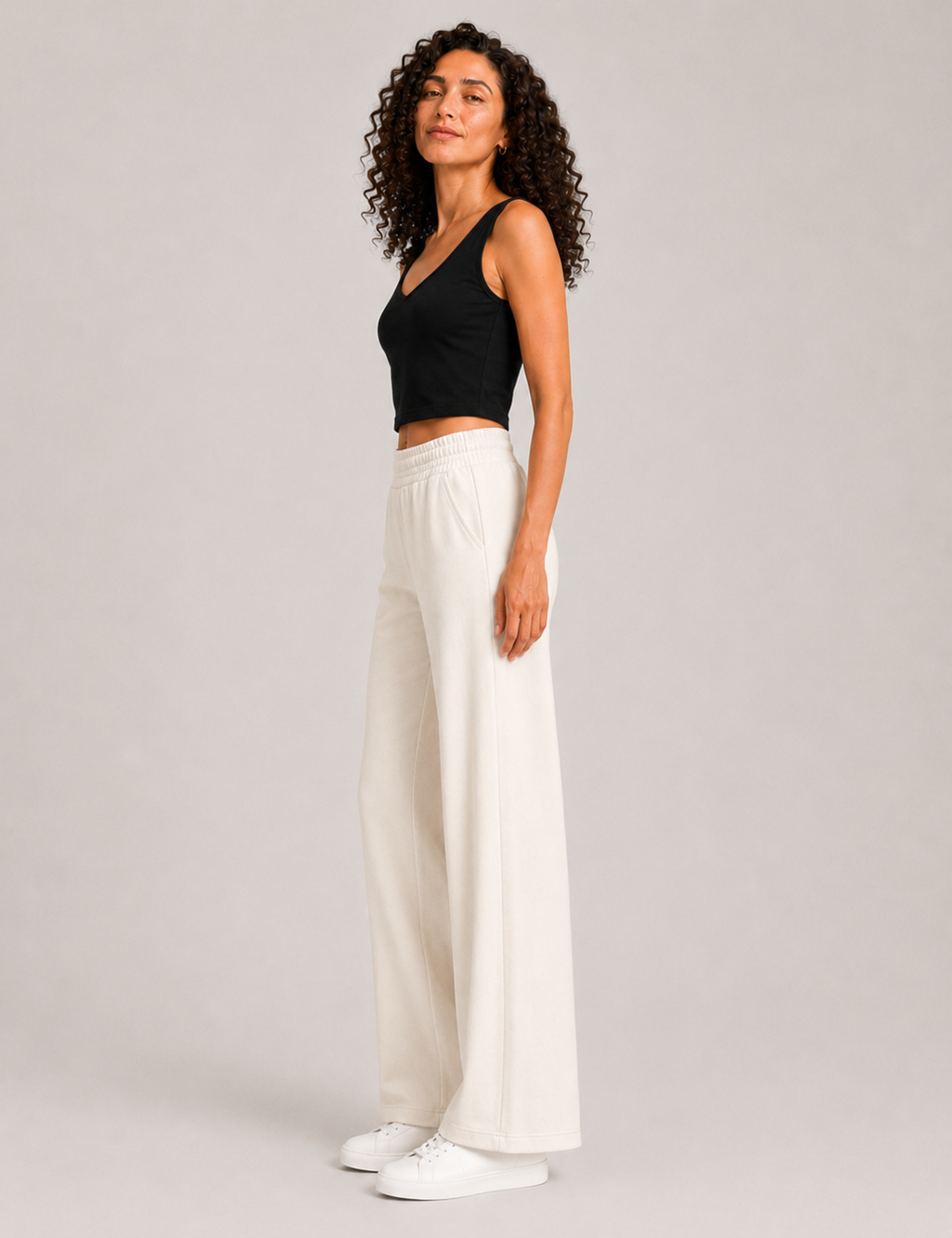 Pantalón Wide-Leg Crema