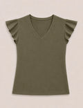 Camiseta Cuello Pico Volantes Kaki