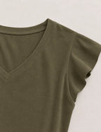 Camiseta Cuello Pico Volantes Kaki