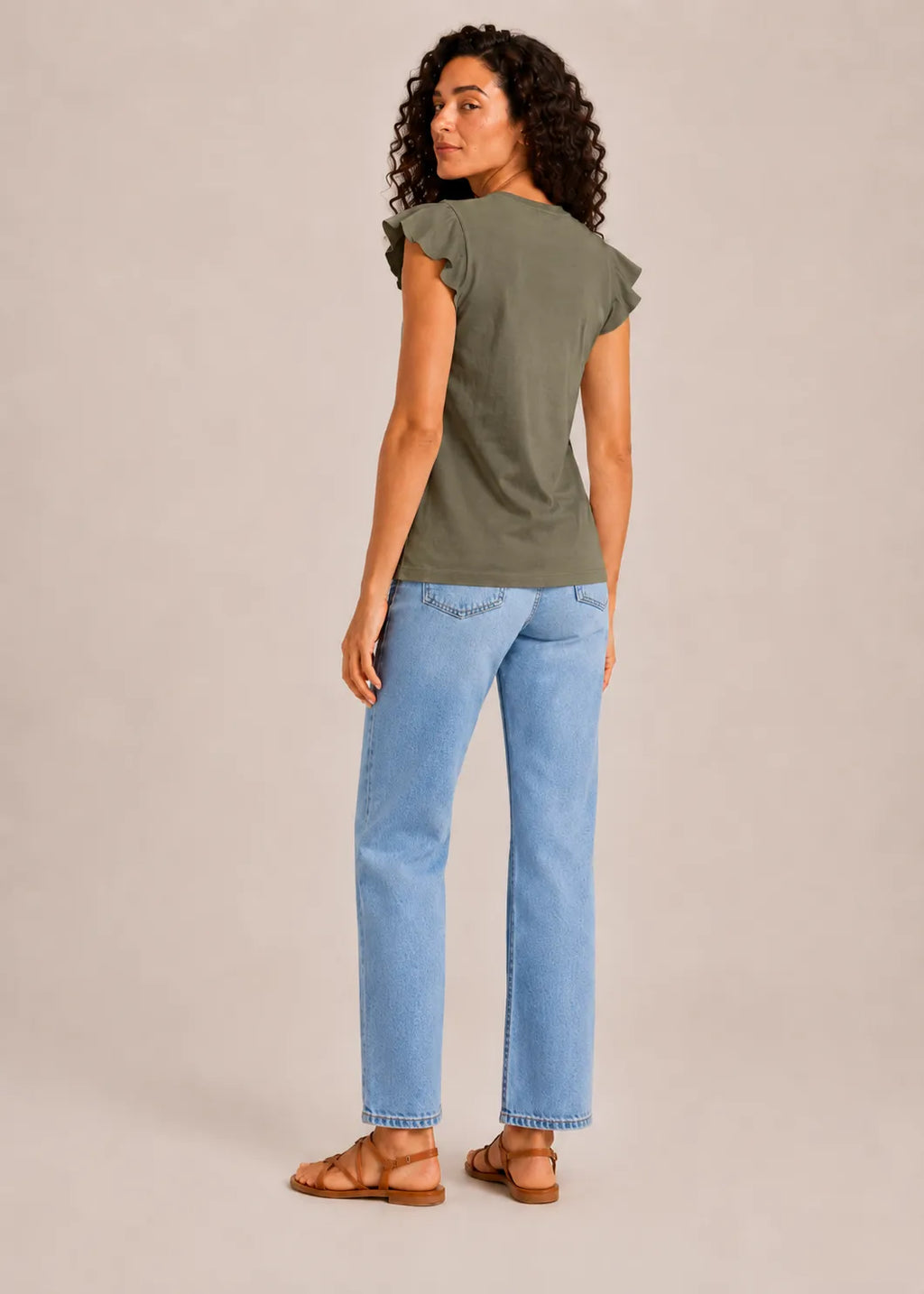 Camiseta Cuello Pico Volantes Kaki