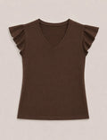 Camiseta Cuello Pico Volantes Marrón