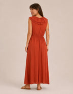 Vestido Maxi Volante Teja