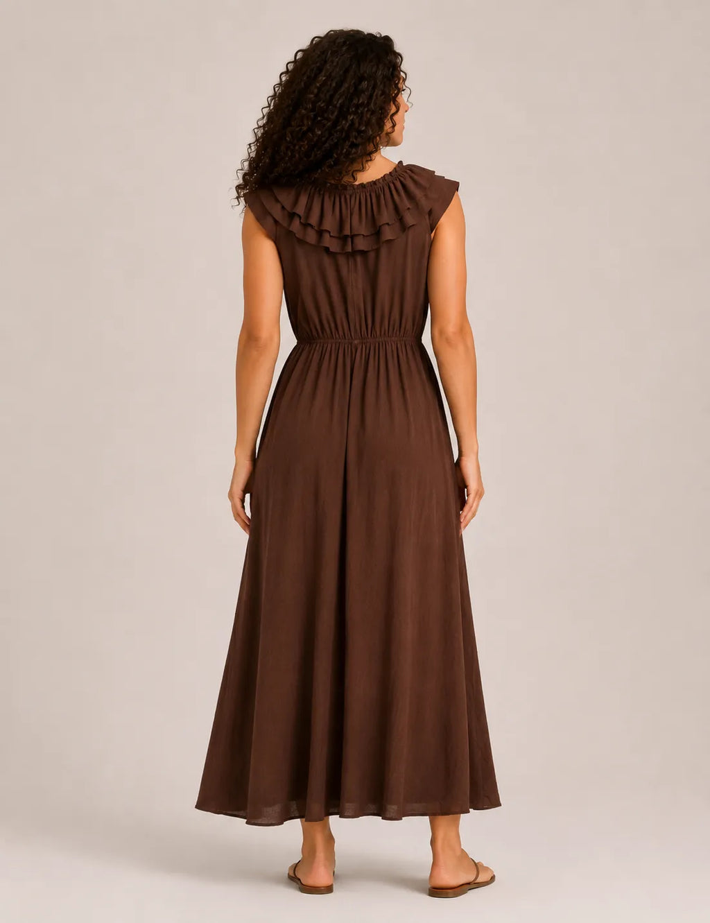 Vestido Maxi Volante Chocolate
