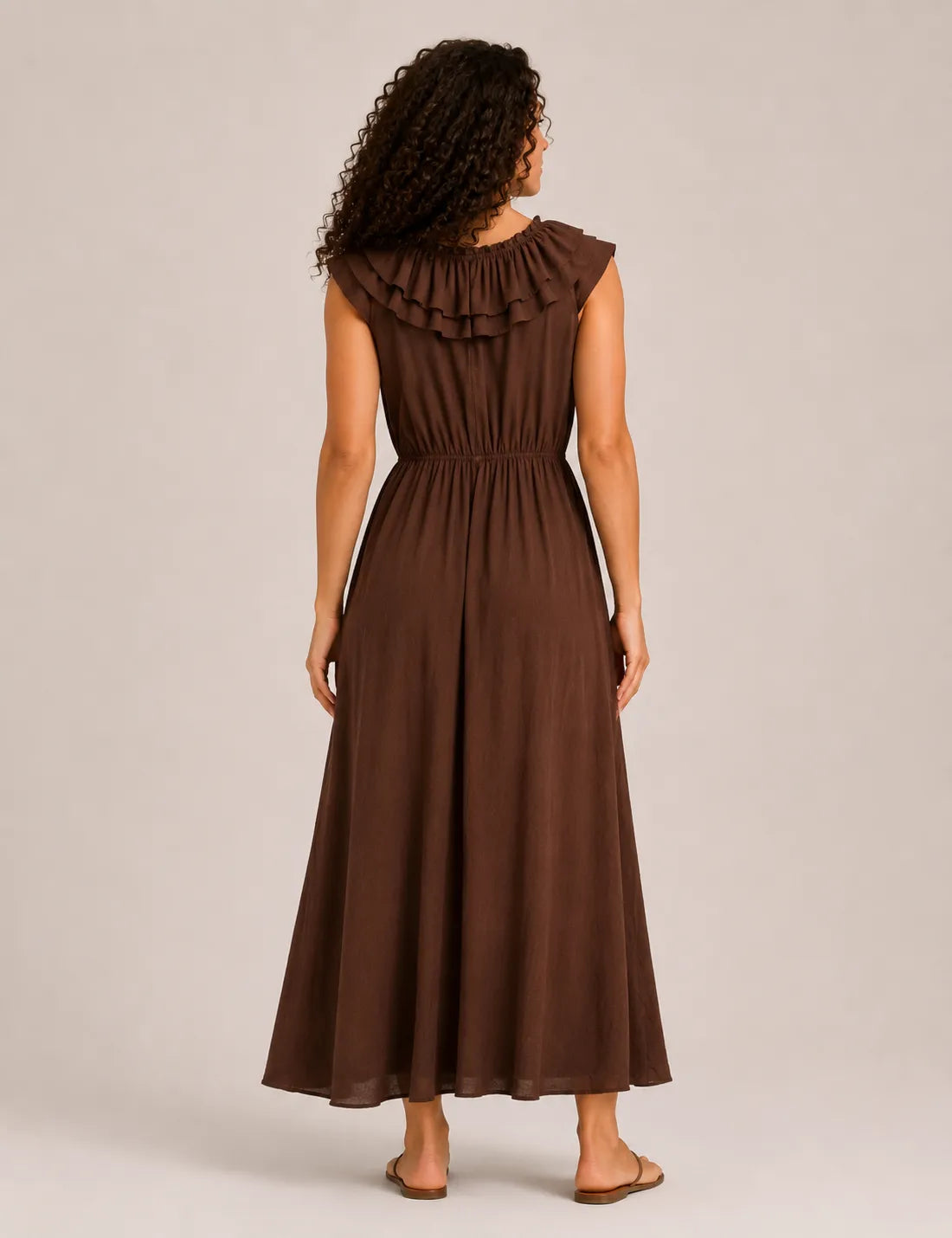 Vestido Maxi Volante Chocolate