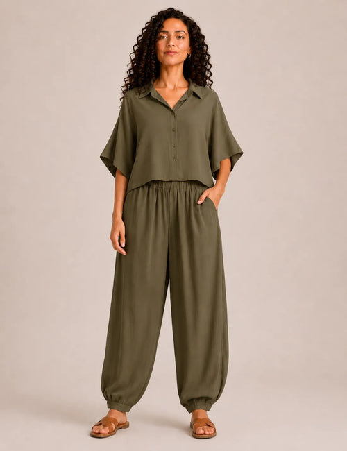 Camisa Crop Kaki