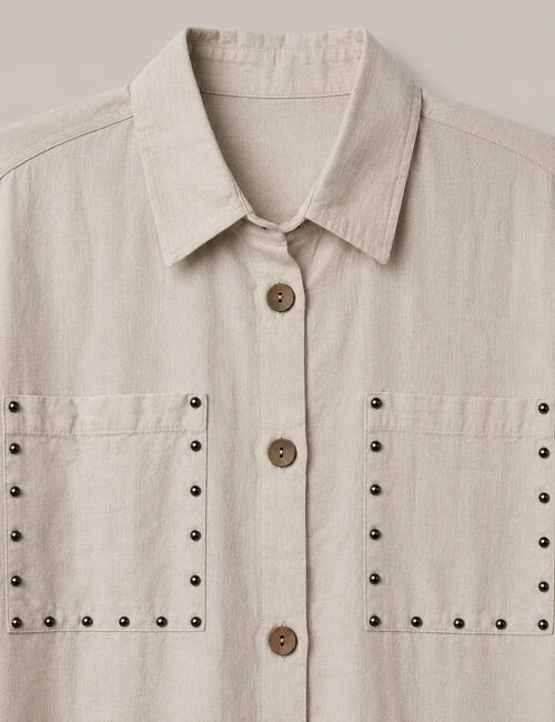 Camisa Crop Lino Tachuelas
