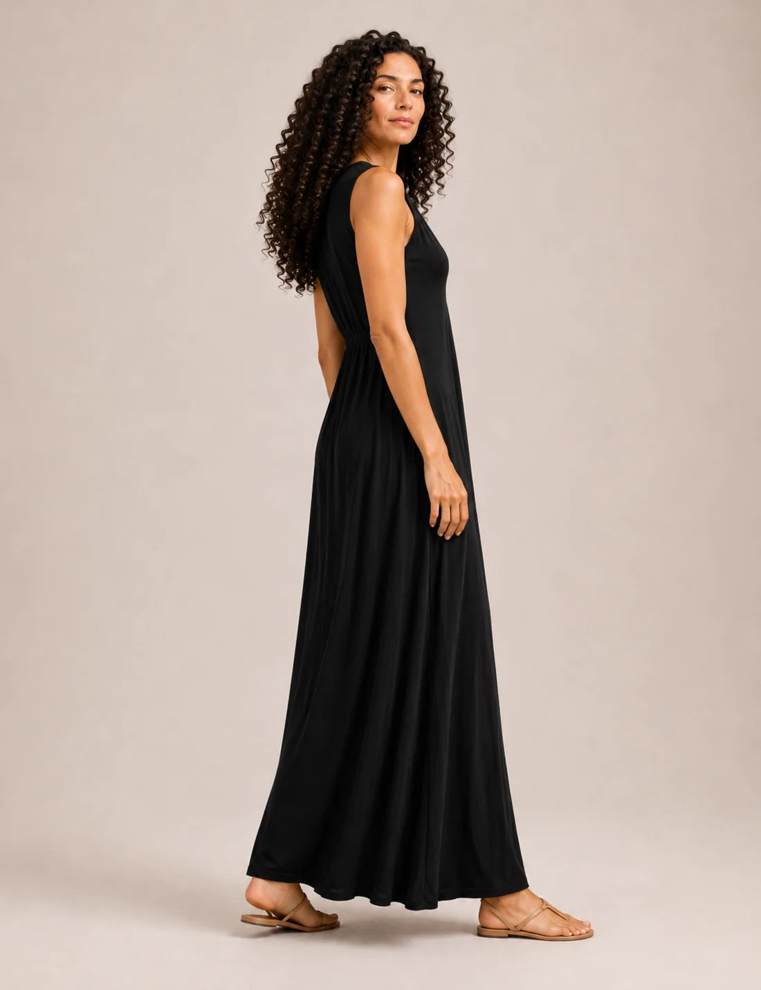 Vestido Maxi Pliegue Negro