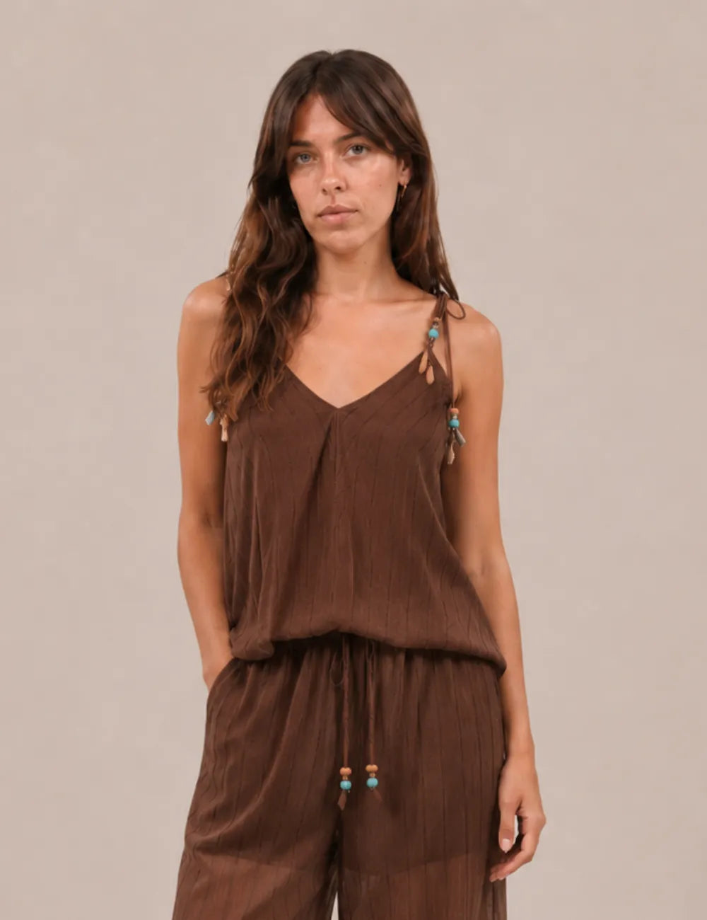 Blusa Fluida Piedras Marrón